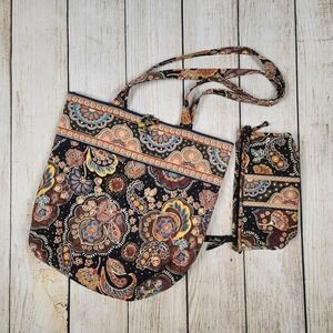 Vera Bradley Kensington Print Tote Bag Purse‎ & Small Bag Retired Brown Paisley